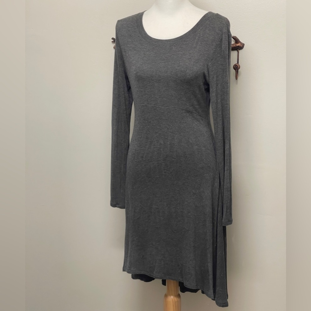 BCBG Heather Charcoal Jersey Long Sleeve Dress | Medium